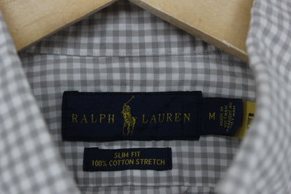 Mens Check Shirt Stretch Slim Fit Button Down