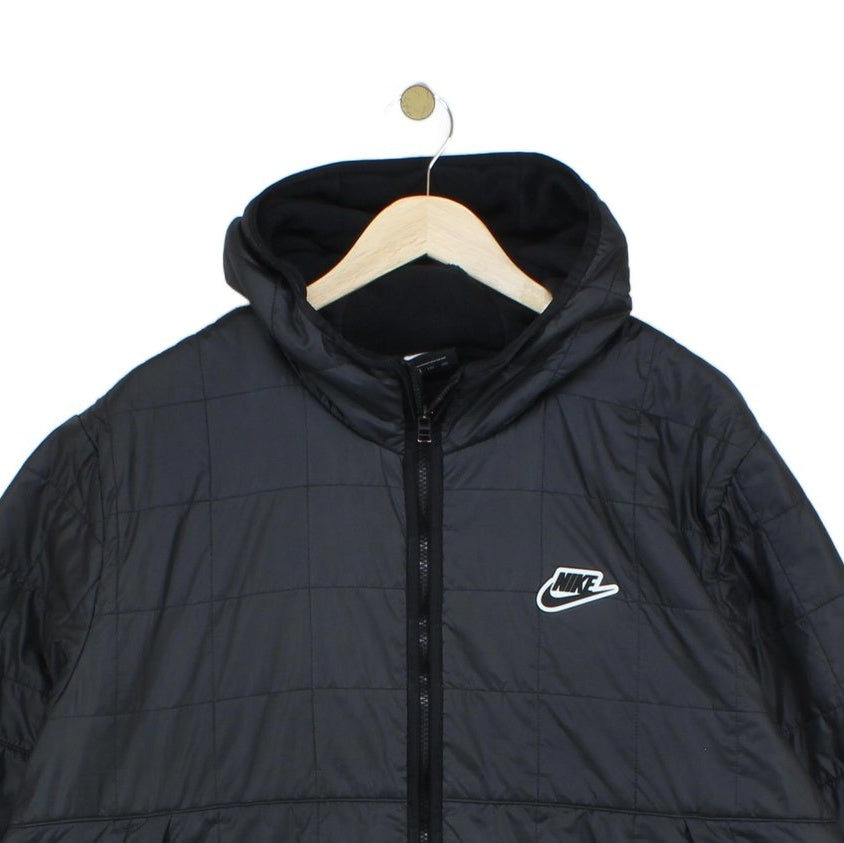 Mens Quilted Jacket Hooded Full Zip Logo Lined