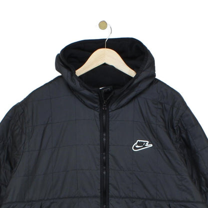 Mens Quilted Jacket Hooded Full Zip Logo Lined