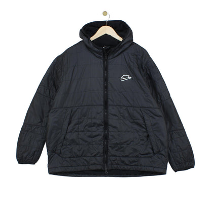 Mens Quilted Jacket Hooded Full Zip Logo Lined