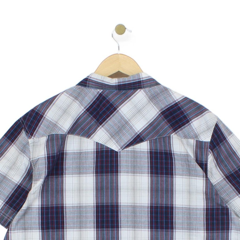 Mens Plaid Shirt Western Snap Short Sleeve