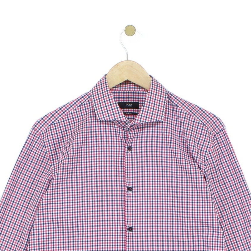 Mens Check Shirt Slim Fit Long Sleeve