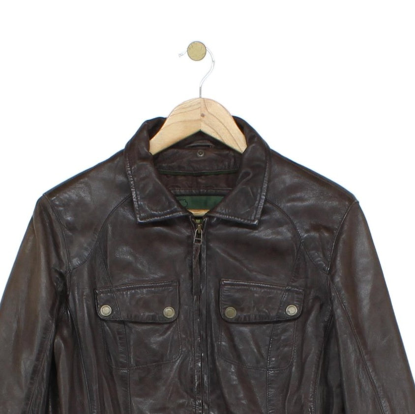 Womens Leather Jacket Full Zip Belted Outerwear