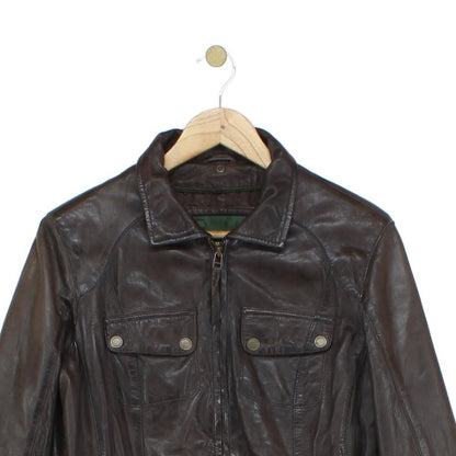Womens Leather Jacket Full Zip Belted Outerwear