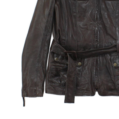 Womens Leather Jacket Full Zip Belted Outerwear