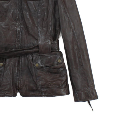 Womens Leather Jacket Full Zip Belted Outerwear