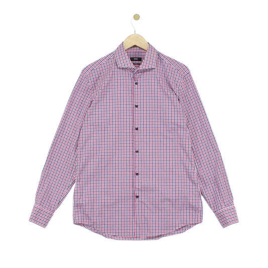 Mens Check Shirt Slim Fit Long Sleeve