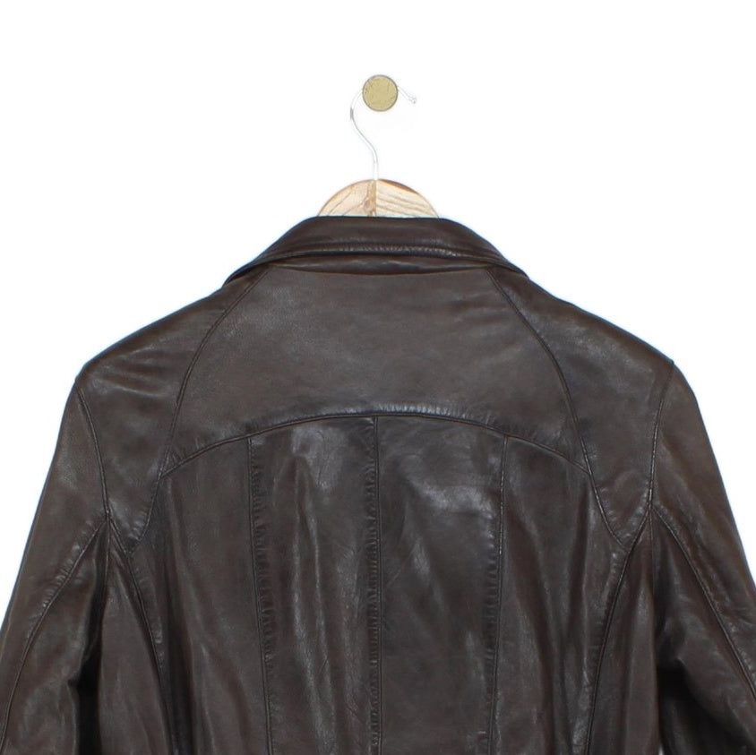 Womens Leather Jacket Full Zip Belted Outerwear