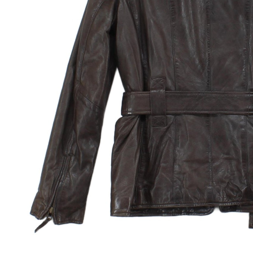 Womens Leather Jacket Full Zip Belted Outerwear