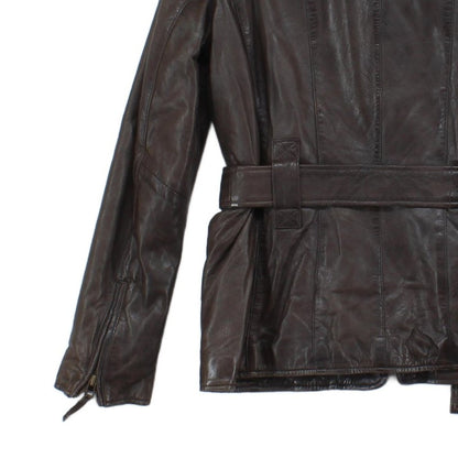 Womens Leather Jacket Full Zip Belted Outerwear