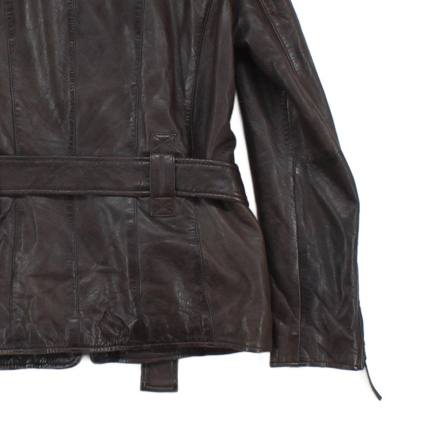 Womens Leather Jacket Full Zip Belted Outerwear
