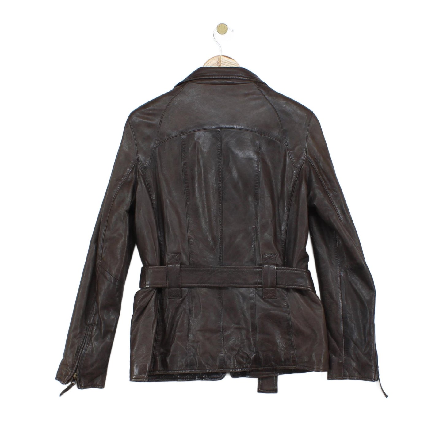 Womens Leather Jacket Full Zip Belted Outerwear