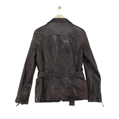 Womens Leather Jacket Full Zip Belted Outerwear