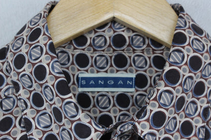 Mens Geometric Shirt Short Sleeve Silk