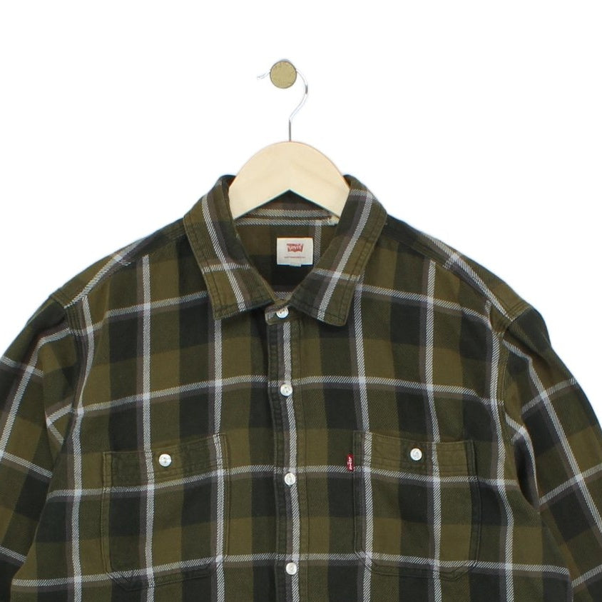 Mens Plaid Shirt Button Up Long Sleeve Cotton