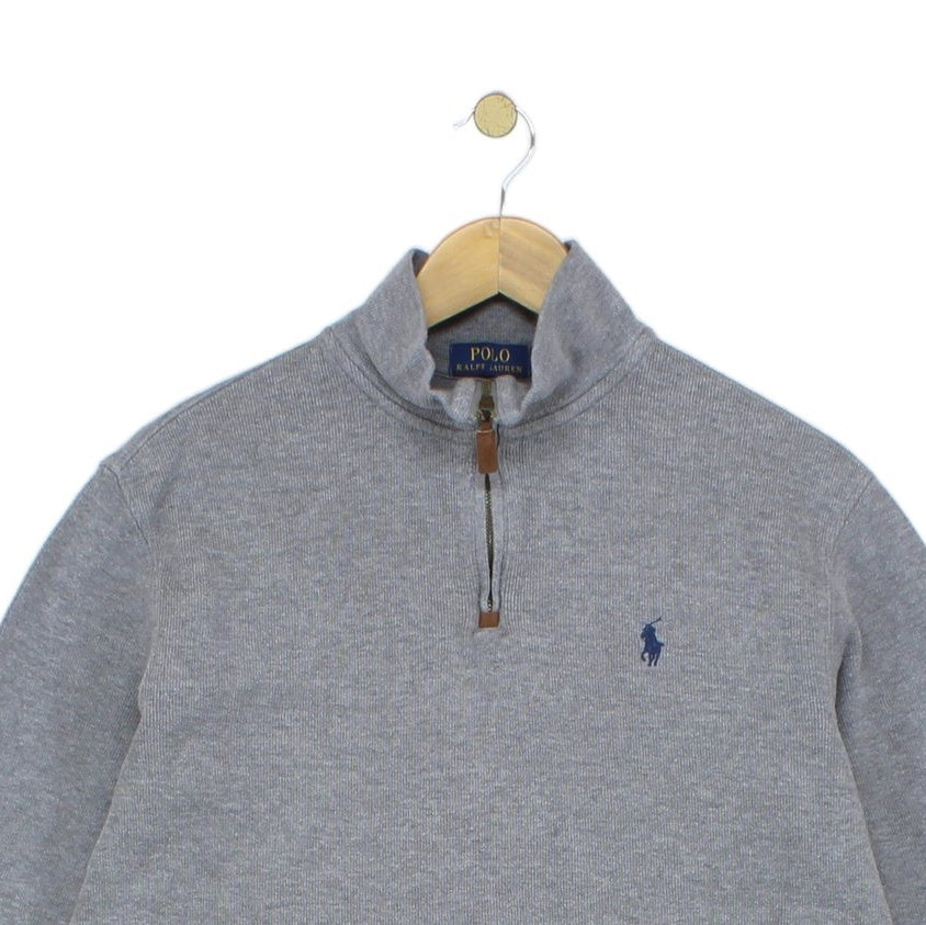 Mens 1/4 Zip Jumper Ribbed Knit Cotton