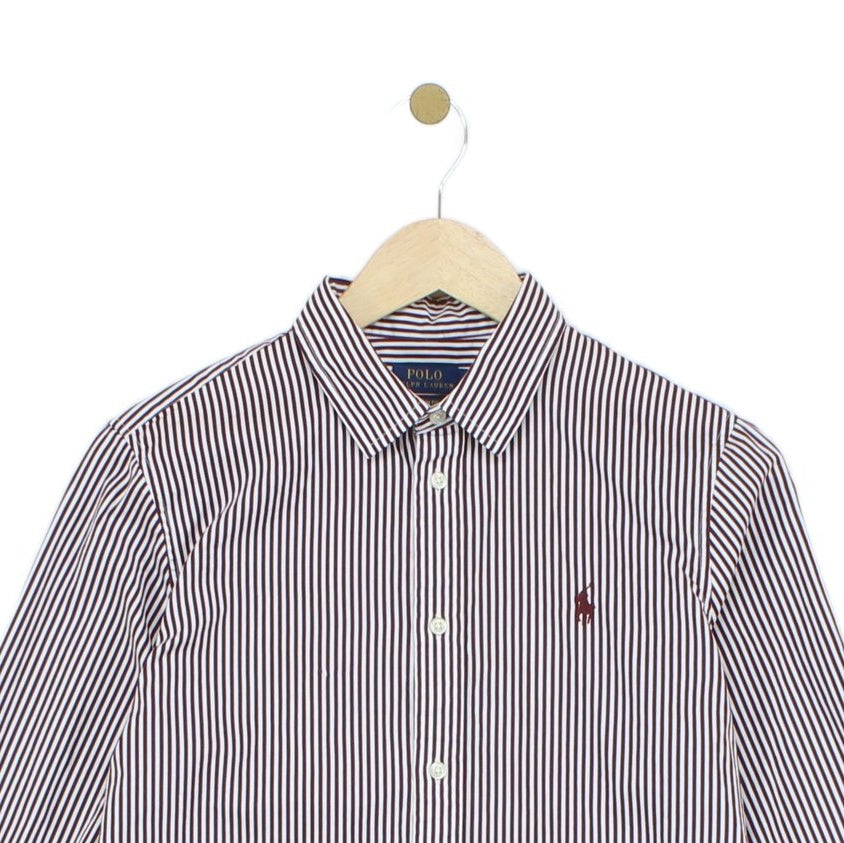Womens Striped Shirt Custom Fit Button Up Collared