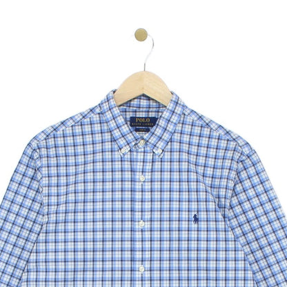 Mens Check Shirt Stretch Slim Fit Button Up