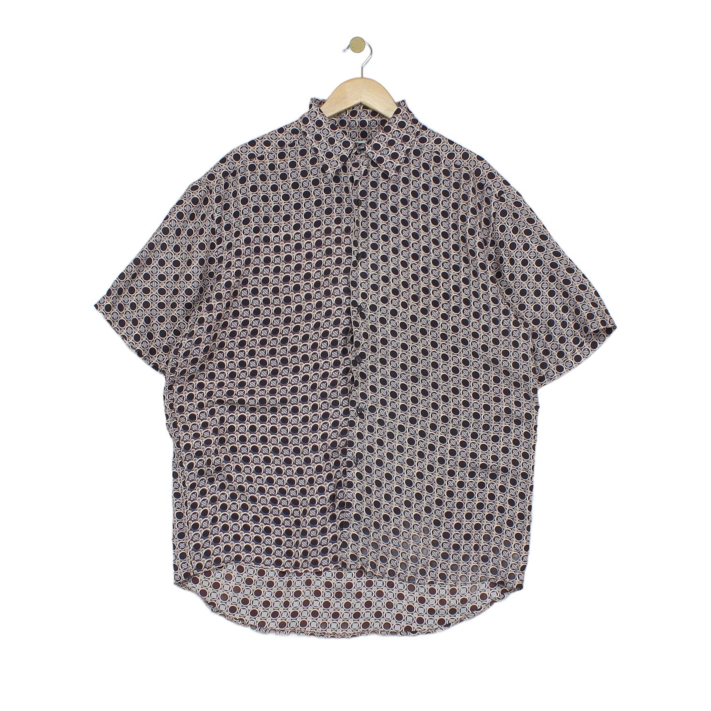 Mens Geometric Shirt Short Sleeve Silk