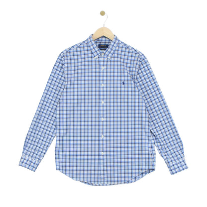 Mens Check Shirt Stretch Slim Fit Button Up