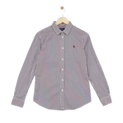 Womens Striped Shirt Custom Fit Button Up Collared