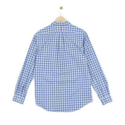 Mens Check Shirt Stretch Slim Fit Button Up