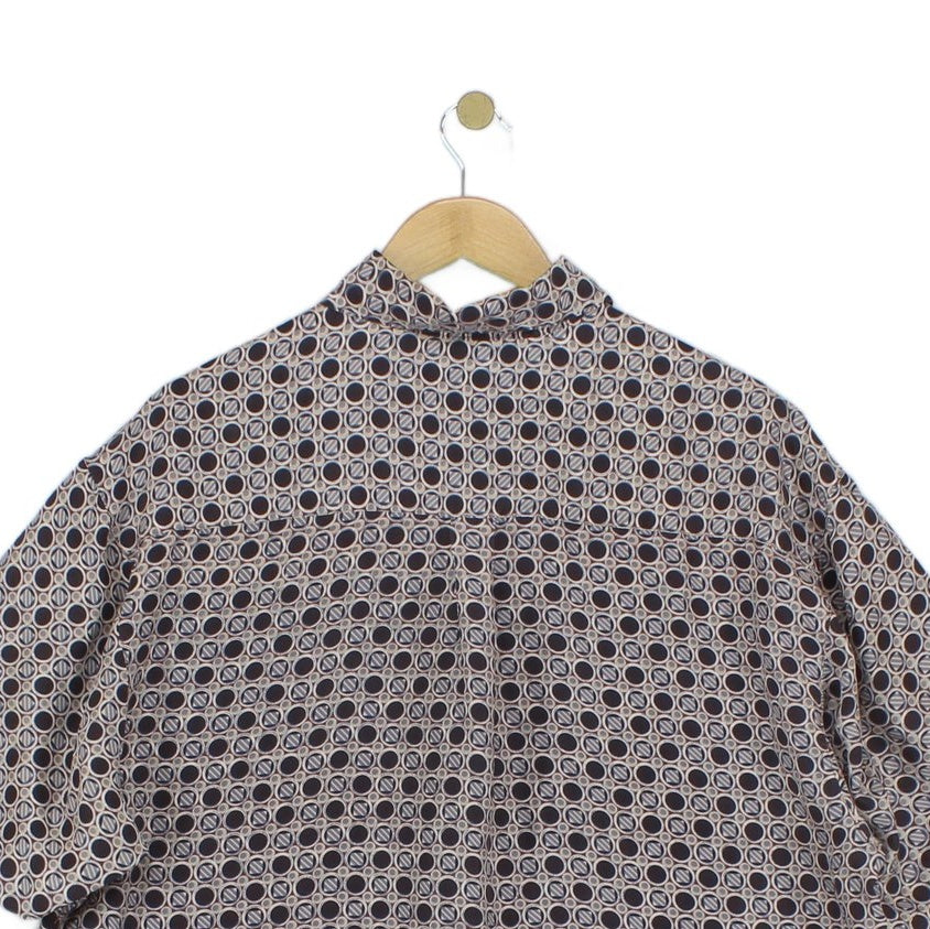 Mens Geometric Shirt Short Sleeve Silk