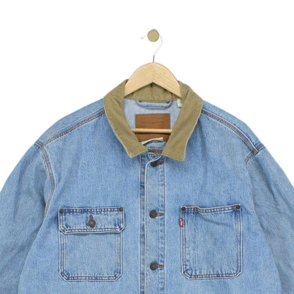 Mens Denim Jacket Corduroy Collar Button Cotton