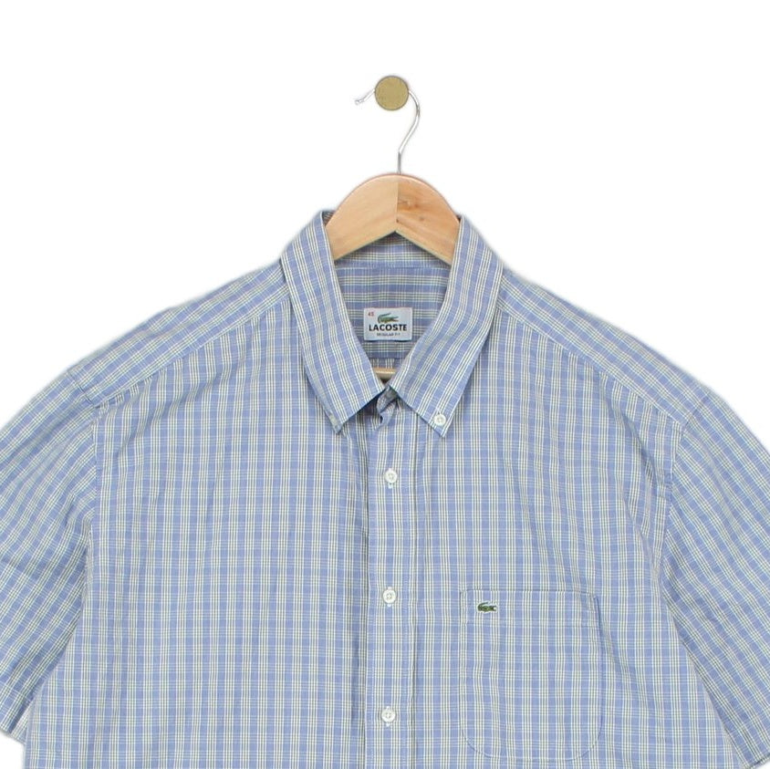 Mens Check Shirt Short Sleeve Button Up