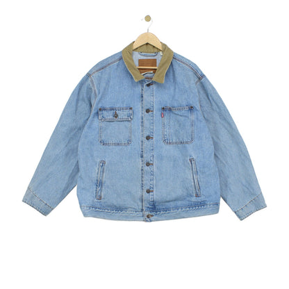 Mens Denim Jacket Corduroy Collar Button Cotton