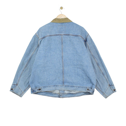 Mens Denim Jacket Corduroy Collar Button Cotton
