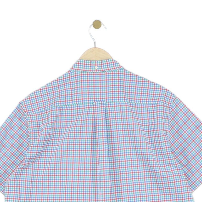 Mens Shirt Gingham Casual Short Sleeve Check