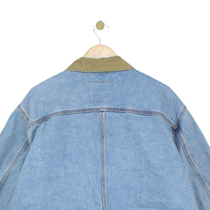 Mens Denim Jacket Corduroy Collar Button Cotton