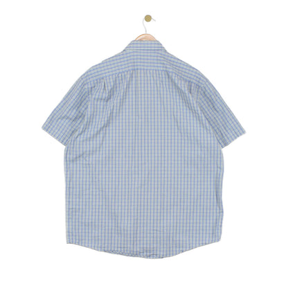 Mens Check Shirt Short Sleeve Button Up