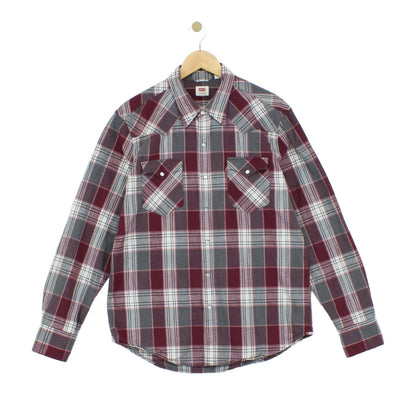 Mens Plaid Shirt Snap Button Up Western