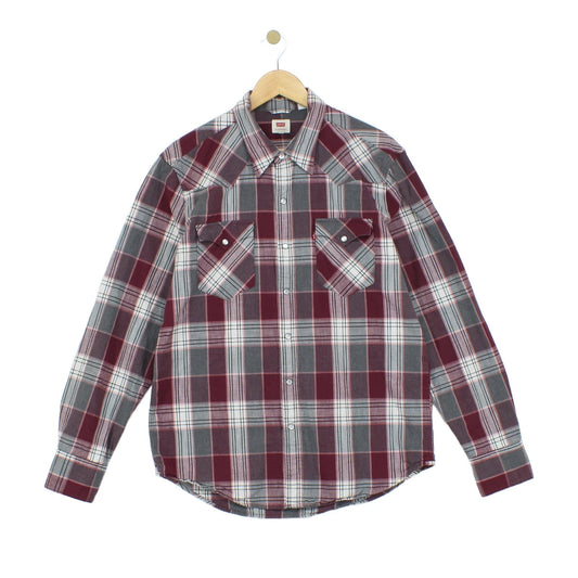 Mens Plaid Shirt Snap Button Up Western