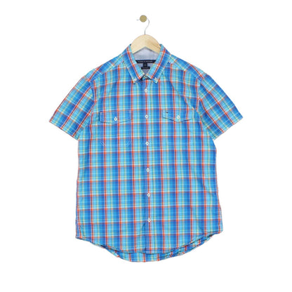 Mens Plaid Shirt Custom Fit Short Sleeve