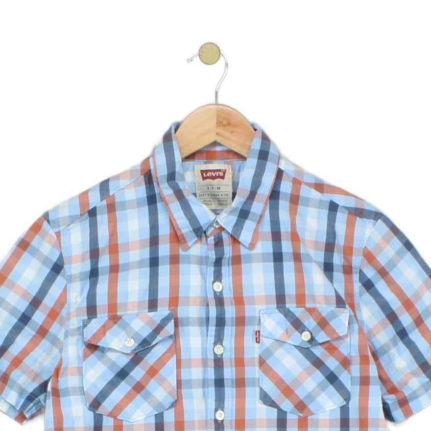 Mens Plaid Shirt Summer Short Sleeve