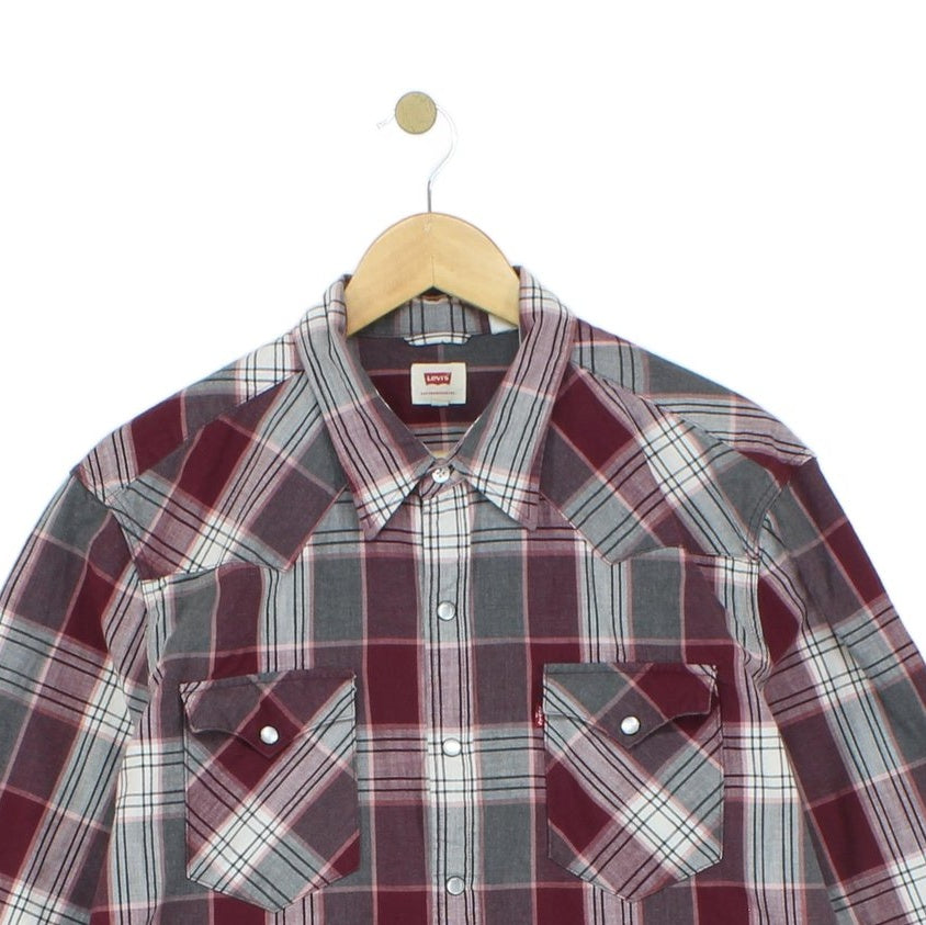 Mens Plaid Shirt Snap Button Up Western