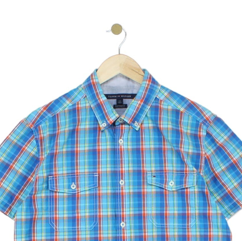 Mens Plaid Shirt Custom Fit Short Sleeve