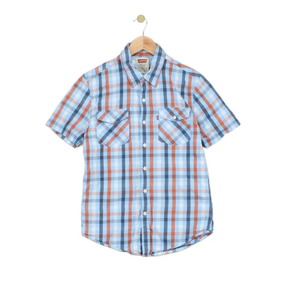 Mens Plaid Shirt Summer Short Sleeve