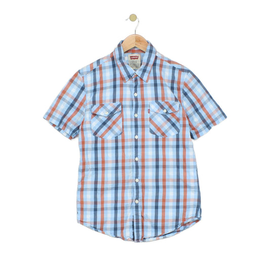 Mens Plaid Shirt Summer Short Sleeve