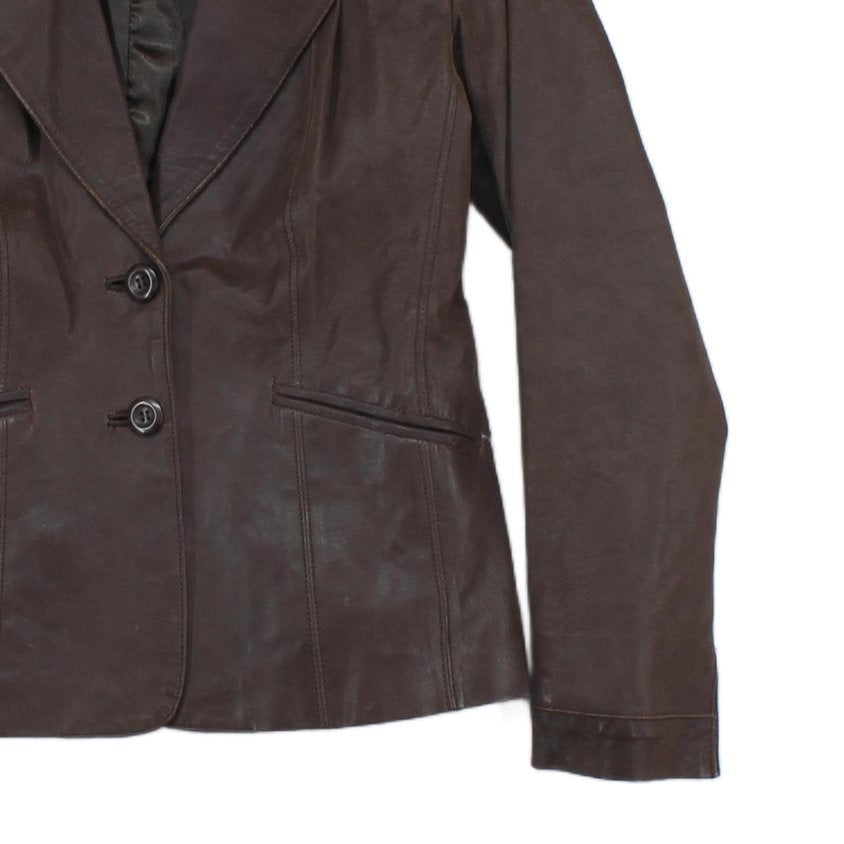 Womens Leather Blazer Notch Lapel Tailored