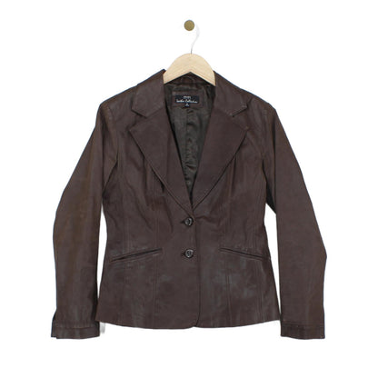 Womens Leather Blazer Notch Lapel Tailored