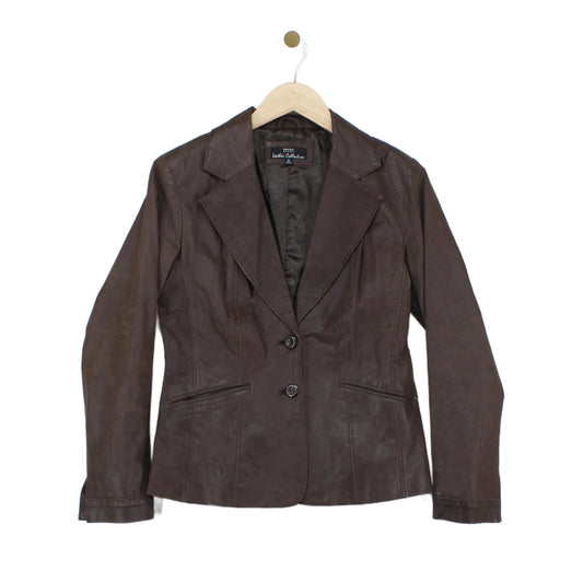 Womens Leather Blazer Notch Lapel Tailored
